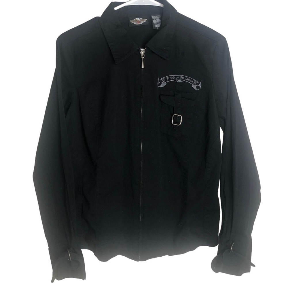 Harley Davidson Stretch Embroidered Full Zip Long Sleeve Top T23